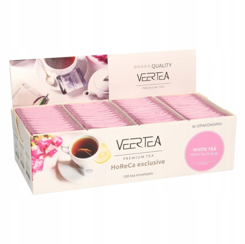 Veertea Be Young White Tea & Rose, herbata biała z płatkami róży w kopertach 100 szt.