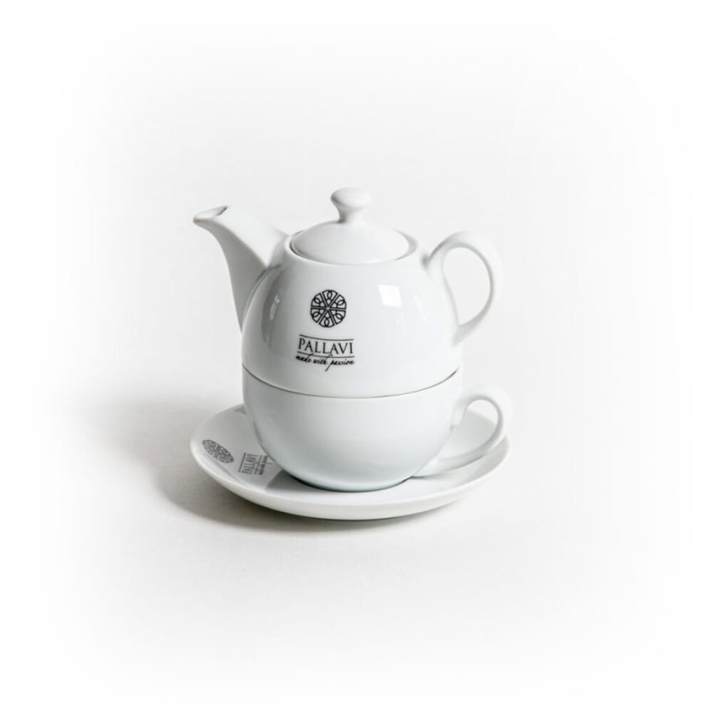 Zestaw porcelany PALLAVI - dzbanek/zaparzacz 450ML, filiżanka oraz talerzyk
