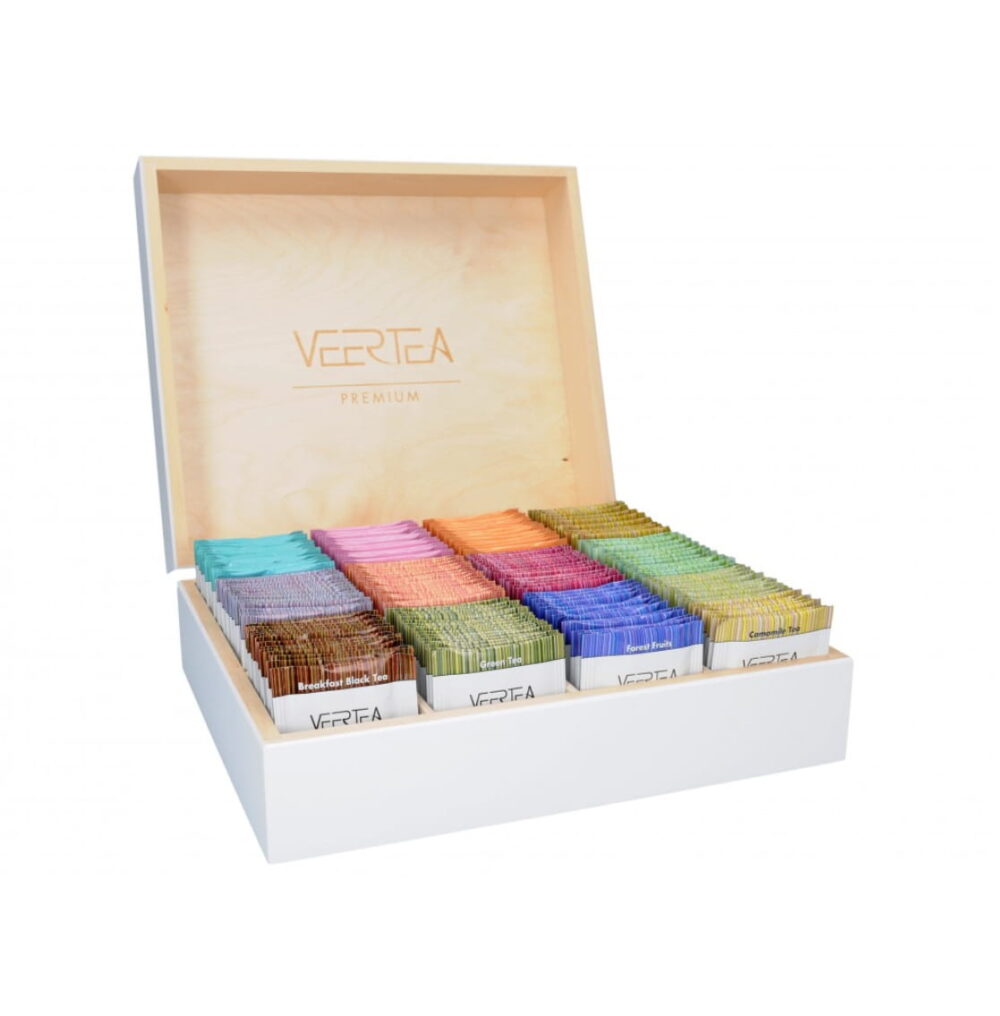 VEERTEA PREMIUM Zestaw herbat - drewniana skrzynka 180 kopert - biała