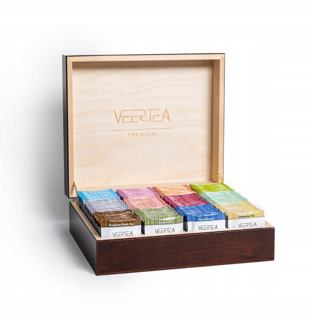VEERTEA PREMIUM Zestaw herbat - drewniana skrzynka 180 kopert - brązowa