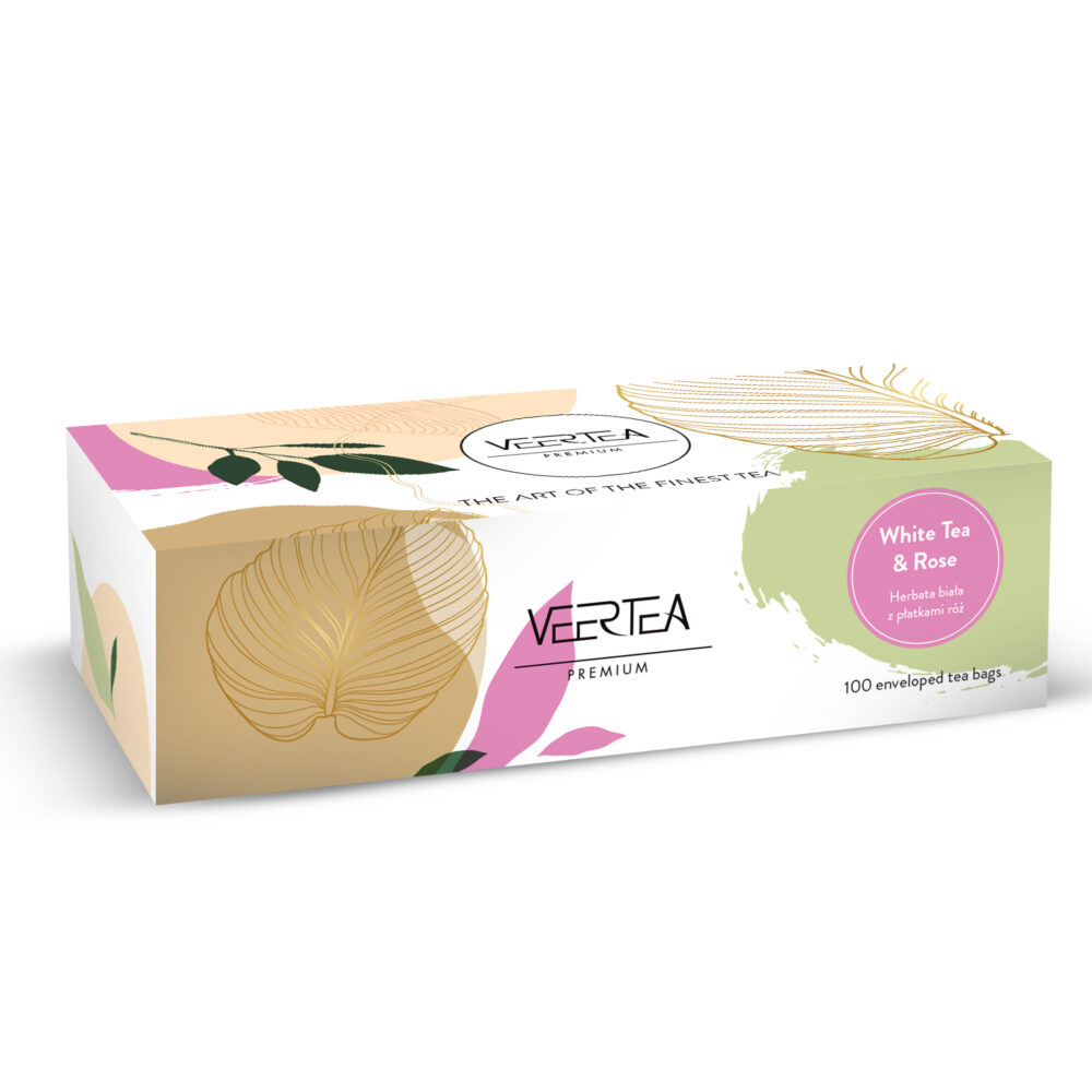 Veertea Be Young White Tea & Rose, herbata biała z płatkami róży w kopertach 100 szt. - obrazek 2
