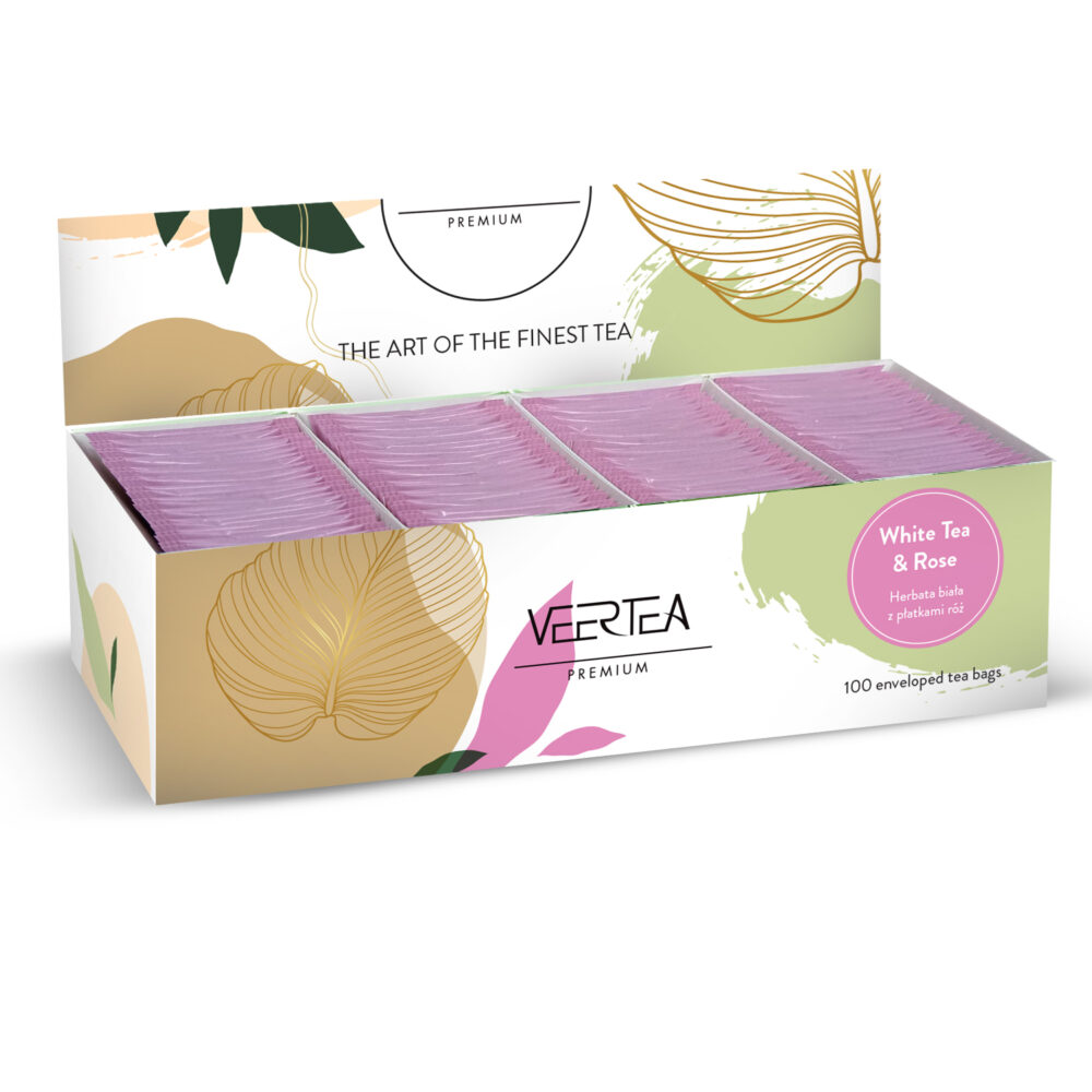 Veertea Be Young White Tea & Rose, herbata biała z płatkami róży w kopertach 100 szt.
