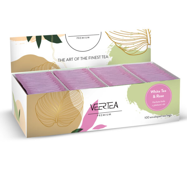 Veertea Be Young White Tea & Rose, herbata biała z płatkami róży w kopertach 100 szt.